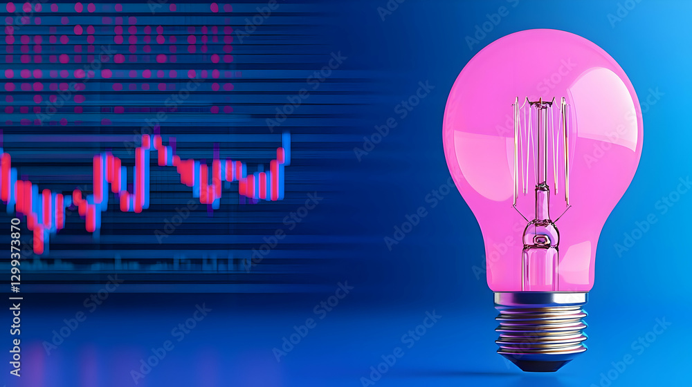 Aufkleber pink light bulb with financial chart and data visualization background