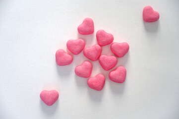 ute pink heart-shaped candies on a clean white background. Ideal for Valentine’s Day, love-themed designs, romantic greeting cards, and wedding invitations.