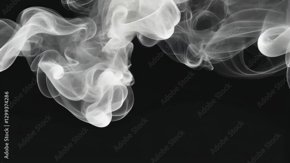 Poster flowing white smoke against a dark background creates an ethereal atmosphere in a captivating visual