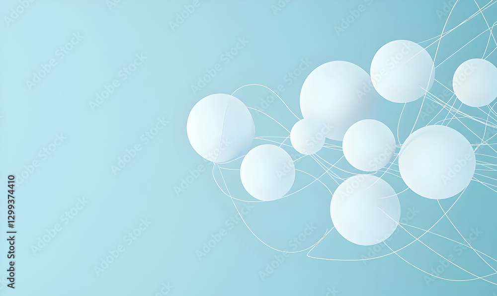 Poster abstract pastel background with floating spheres and lines