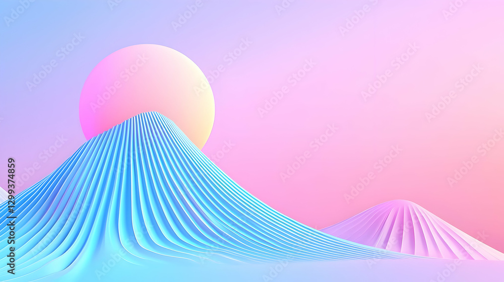 Poster Abstract Landscape with Smooth Curves and Soft Color Palette