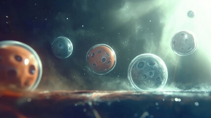 An abstract representation of colorful, floating molecules in a cosmic environment, symbolizing the mysteries of the universe and scientific discovery.