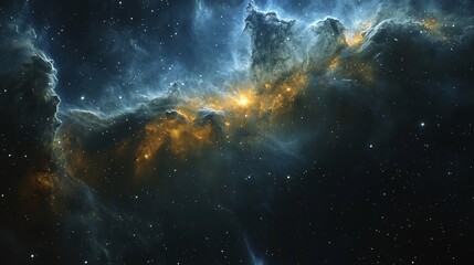 Fototapeta premium Protostar barely visible behind a thick dust cloud its hidden glow scattering through the cosmic mist