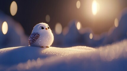Obraz premium Small bird perched atop snowy landscape under bright sun