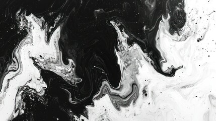Fluid art creation, black and white abstract ink mixing for background textures