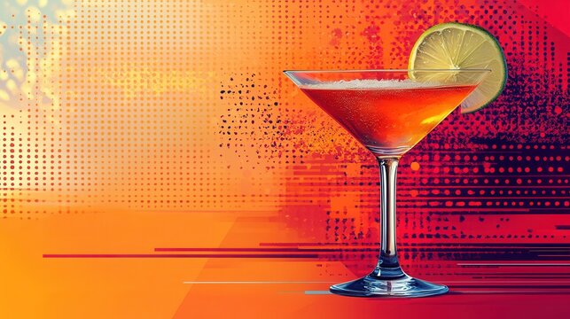 Bold cocktail glass featuring vibrant colors and geometric design, perfect for creative drink presentations at social gatherings