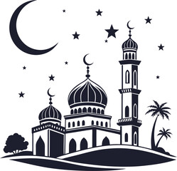Mosque silhouette vector design Eid Ramadan 