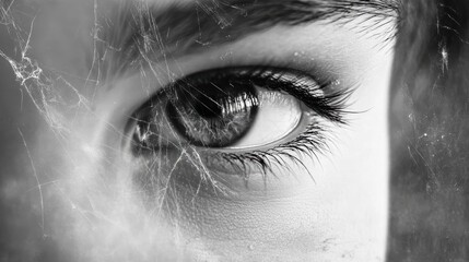 Obraz premium Close-up of a woman's eye, web-like texture.