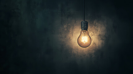 Fototapeta premium A single, flickering light bulb hanging in a dark room, casting eerie light on the bare walls, emphasizing solitude and confinement, photorealistic minimalism. Solitude - Forest. Illustration
