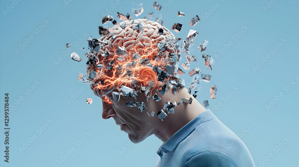 Aufkleber surreal concept of human mind with exploding brain and images