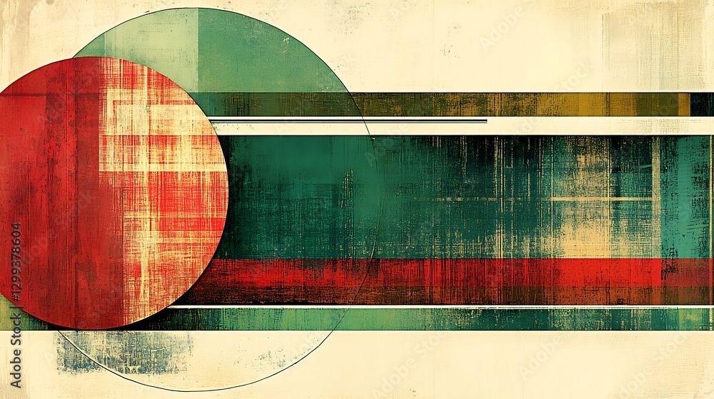 Poster abstract composition featuring circles, lines and textural elements