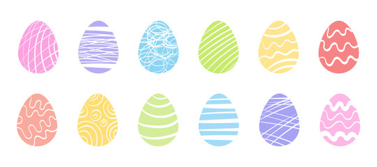 Set of Easter eggs in soft pastel colors. Vector. On a transparent background