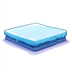 An isolated symbol in a modern illustration, consisting of a rectangle ice game button, a cartoon sign made of wood, a circular banner, and a glass menu