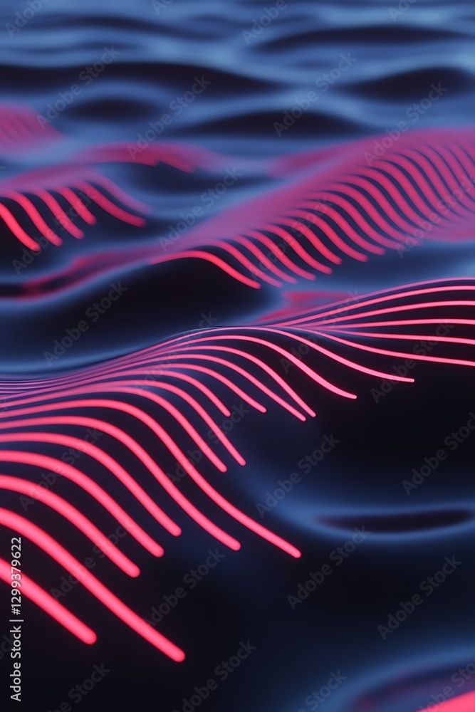 Poster abstract wave pattern with red lines on dark gradient fluid background