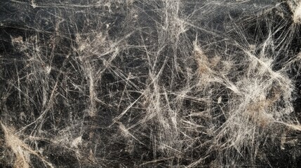 Intricate web of dusty threads on dark surface.