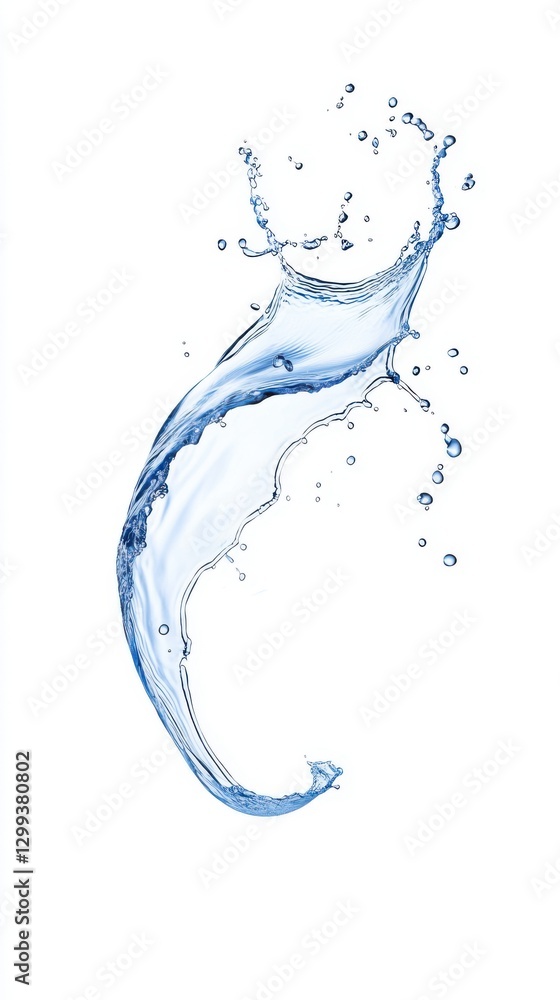 Poster perfect arc of fresh blue water splashing with glossy transparency and dynamic wave shape. high-spee