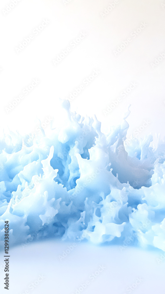 Poster mesmerizing wave of light blue water captured in motion with floating droplets and silky transparenc