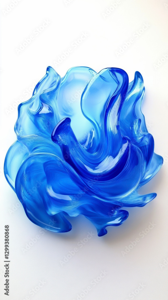 Aufkleber Swirling splash of vibrant blue water with crisp wave edges and floating droplets on white backdrop. Cinematic lighting and macro fluid motion.