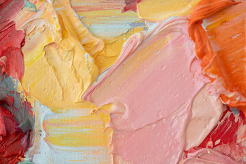 Fragments of vibrant oil paint demonstrating strong palette knife techniques and rich texture