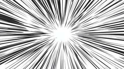 Visualization of abstract comic action using swift lines, motion elements, and isolated bursts and explosions on a plain white background