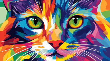 Enchanting feline portrait in a vibrant prism of colors, showcasing the mystique and majesty of an exotic cat amidst a kaleidoscope of hues. Majesty - Mountain. Illustration
