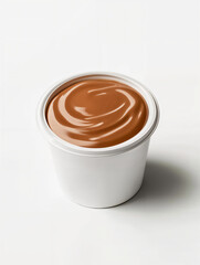 Creamy chocolate spread in a white container ready for delicious recipes and snacks