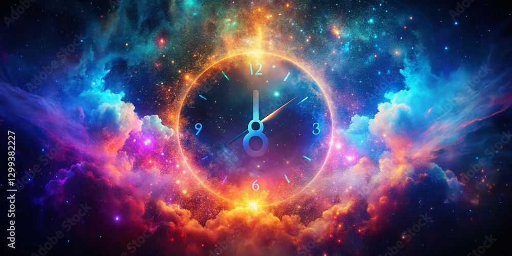 Poster abstract animated countdown: double exposure of falling numbers and glowing nebula
