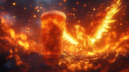 Fiery Eagle Soars Above Beer in Flames