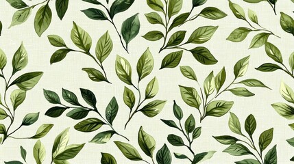 Fototapeta premium Green leaves pattern with a bright background, nature illustration for prints