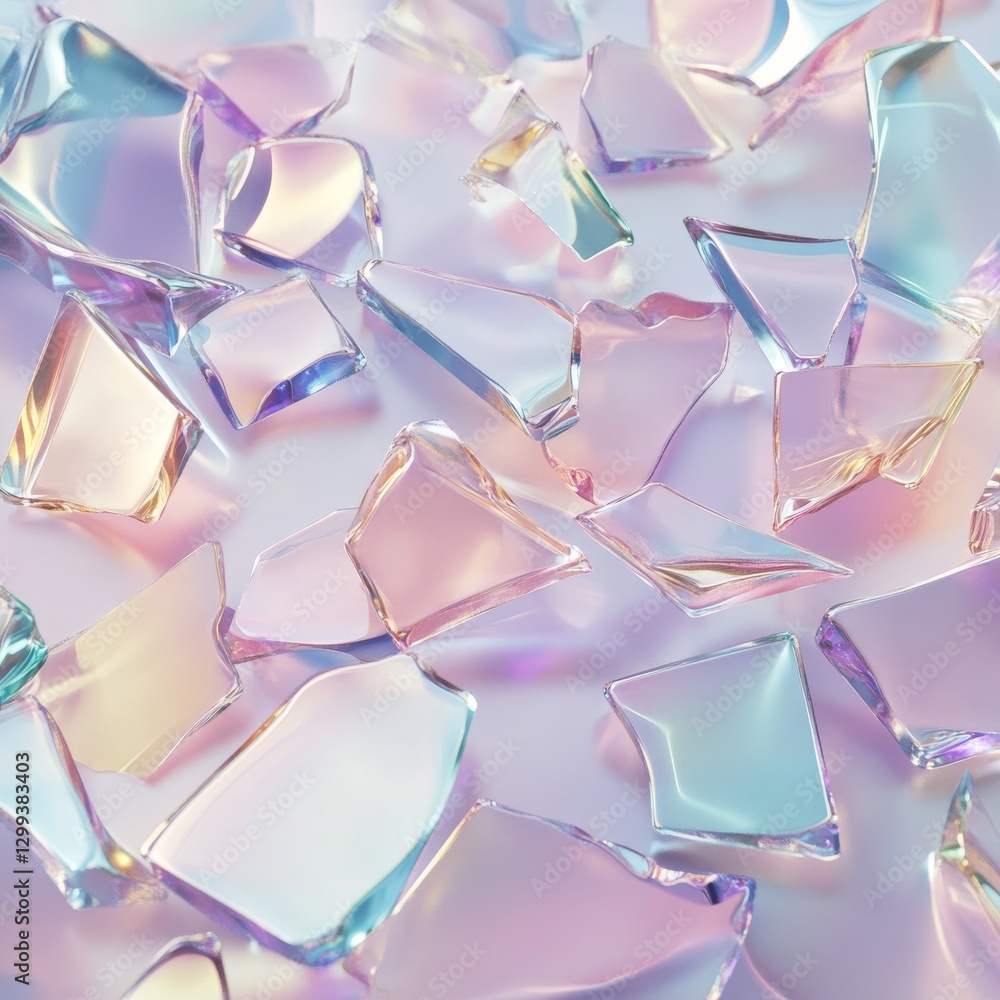 Poster iridescent shards: a kaleidoscope of light and texture with abstract reflections in broken glass fra