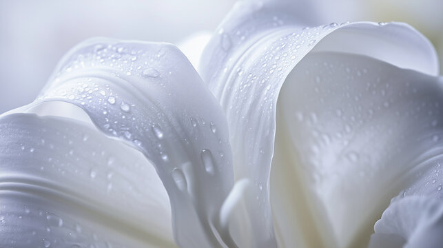 A close-up of a pure white lily with gracefully curved petals, showcasing the delicate veins and soft textures