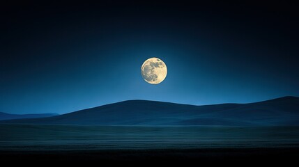  A magnificent full moon ascending above majestic mountain ranges against a deep midnight sky