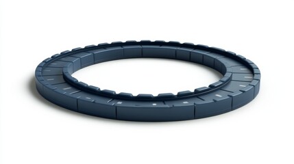 A surreal and modern transportation concept featuring a futuristic ring-shaped highway with guardrails and lane markings