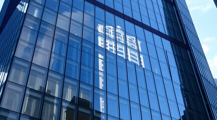 Obraz premium Contemporary glass building reflecting surrounding structures with a modern architectural design and vibrant urban atmosphere. 