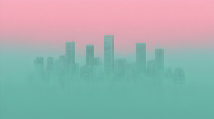 Fototapeta premium Urban Skyline Wrapped in Fog with Pastel Colored Gradient Background