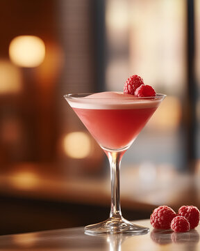 Classic French Martini in martini glass with raspberry garnish