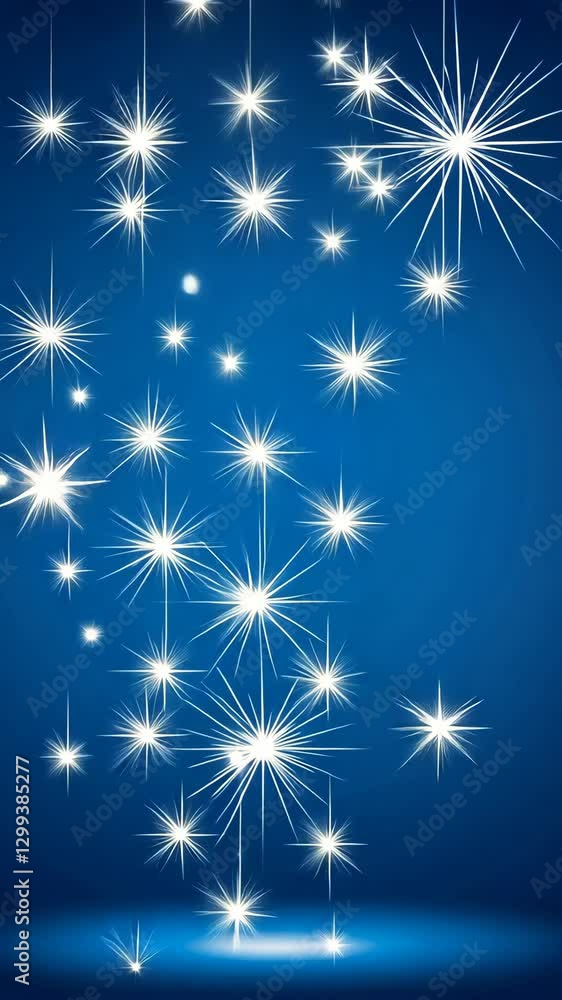 Poster sparkling stars cascade against a deep blue background in a magical display of light during a festiv