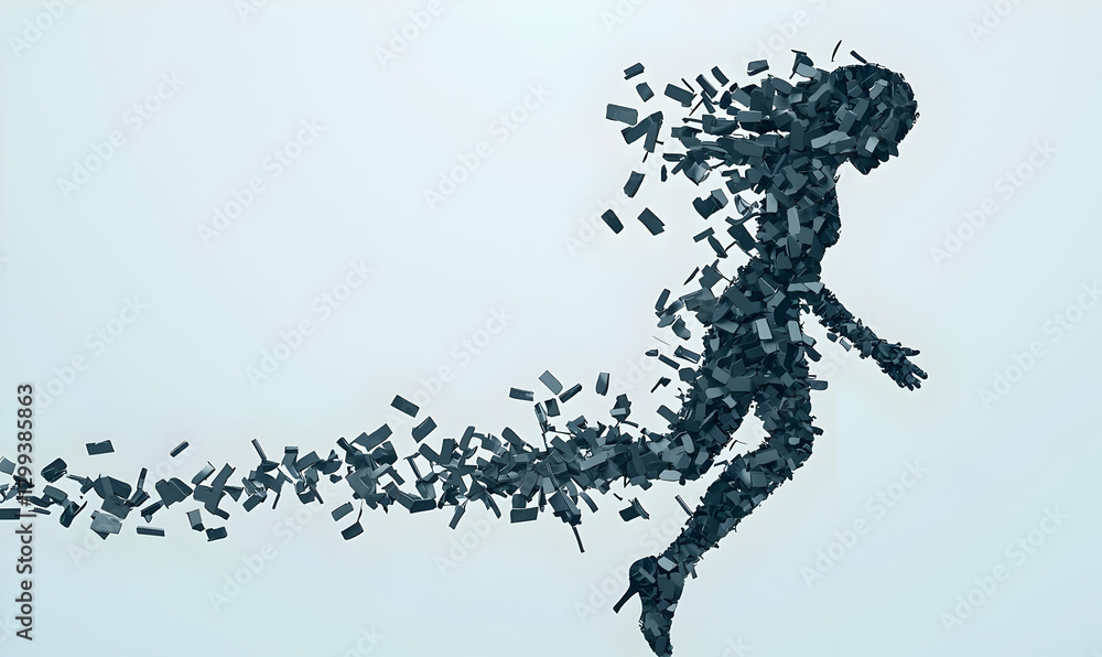 Poster abstract representation of a woman running with fragmented elements