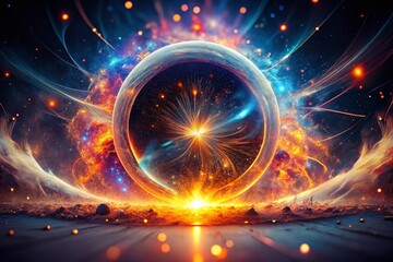 Obraz premium Abstract Double Exposure: Exploding Particle Circle Line Art