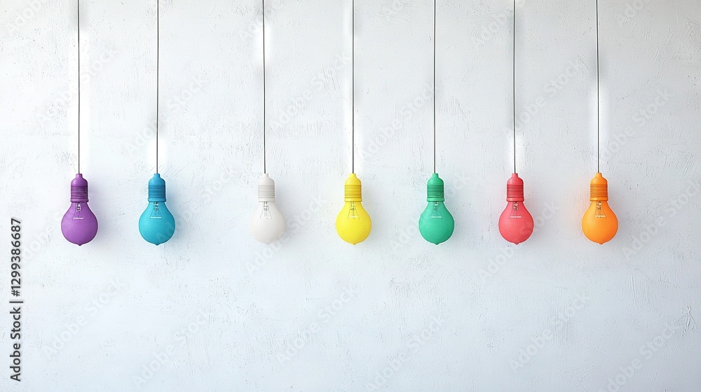 Aufkleber a string of multicolored light bulbs suspended from a cord on a white wall backdrop