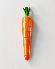 Bright orange carrot toy placed against a white background showcasing its texture and shape