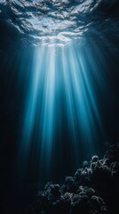 Enigmatic rays of light pierce through the dark clouds, crafting a dramatic and otherworldly ambiance filled with depth and intrigue