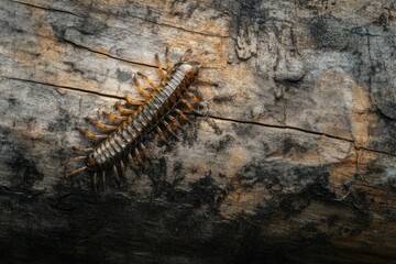 Fototapeta premium Centipede on Wood Log