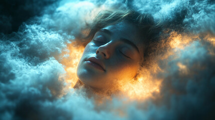 Surreal looking portrait of a sleeping and dreaming teenager