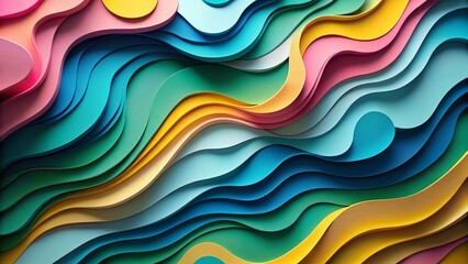 Fototapeta premium Abstract Paper Cut Background: Blue, Green, Pink, Yellow Flyer Template