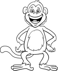 happy cartoon monkey animal character coloring page
