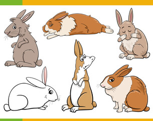 funny cartoon miniature rabbits animal characters set
