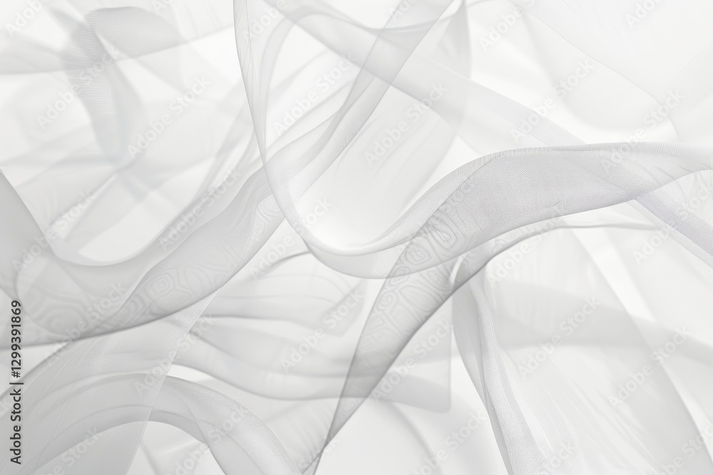 Poster a close-up image of sheer white fabric draped on a white background, showcasing its delicate texture