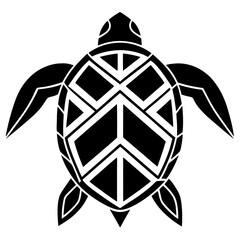 Obraz premium a black turtle illustration with unique geometric patterns on its shell and flippers. Its form is symmetrical, conveying a sense of balance and elegance vector illustration