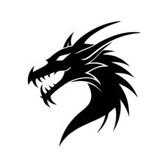 Obraz premium a black silhouette of a fierce dragon's head with sharp teeth and piercing eyes. It exudes power and mystique vector illustration